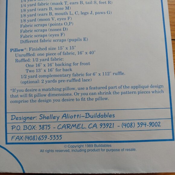 Vintage Cat Quilt Sewing Pattern 44"x34" Wallhanging 15" Pillow Buildables 1980s - Picture 7 of 7